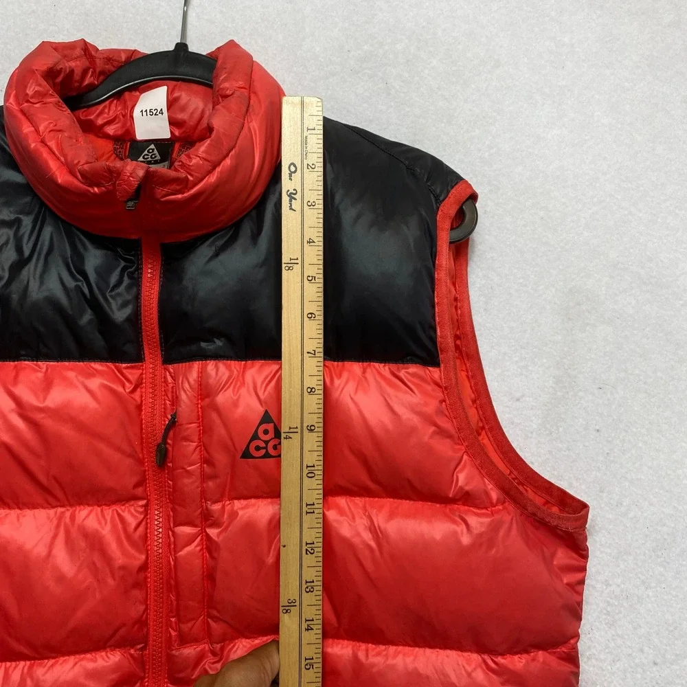 Nike ACG Puffer Vest Mens Large Red Black Goose Down Insulated 800 Fill Zip Up